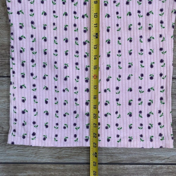 Vintage Pink Flower Sleeveless Mock Neck Ribbed Top - Picture 8 of 12
